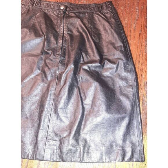 Sz 12 Brandon Thomas Black Leather Pencil Skirt Midi Mini Elastic Side Rear Zip - Picture 5 of 7